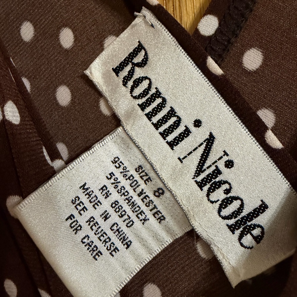 Ronni Nicole Chocolate Brown Polka Dot V-Neck Midi Dress - Picture 2 of 3